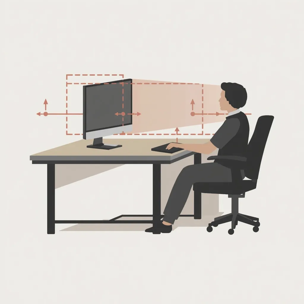 Diagram showing suggested alignment between monitor, desk surface, and seating position